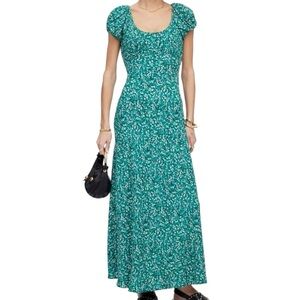 Madewell Women's Green Multicolor Floral Ruched Scoopneck Midi Dress Size 4